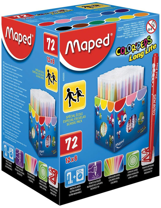 Maped Viltstift Color'Peps 72 stiften in een kartonnen doos (classpack) - OfficeTown