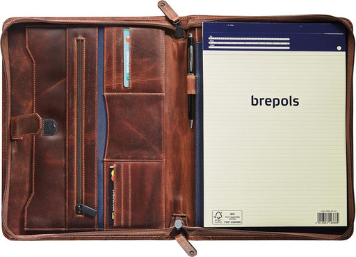 Maverick leren schrijfmap met A4 - formaat notitieblok, bruin - OfficeTown