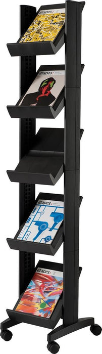 Mobiele folderhouder met 5 legborden, zwart - OfficeTown