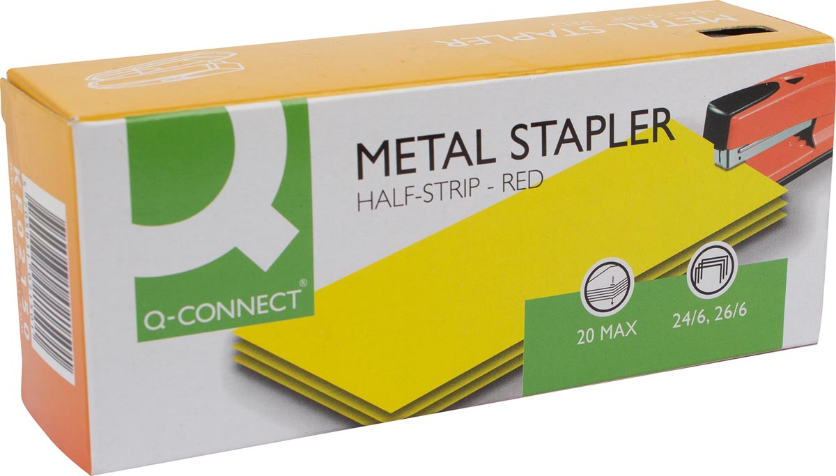 Nietmachine Q - CONNECT half strip, 20 vellen, metaal, rood - OfficeTown