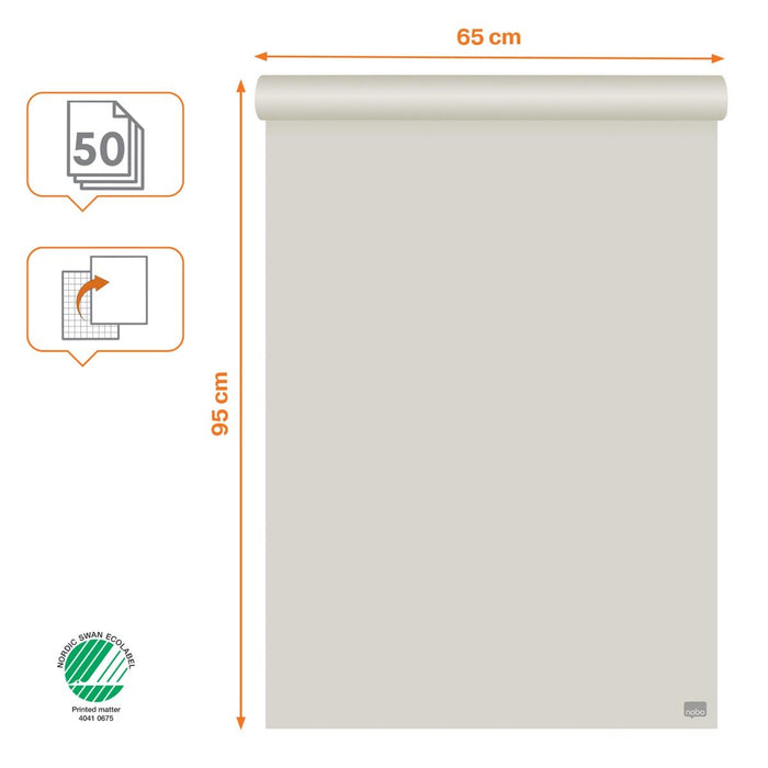 Nobo flipchartpapier standaard, ft 65 x 95 cm, blanco/geruit, rol van 50 vel - OfficeTown