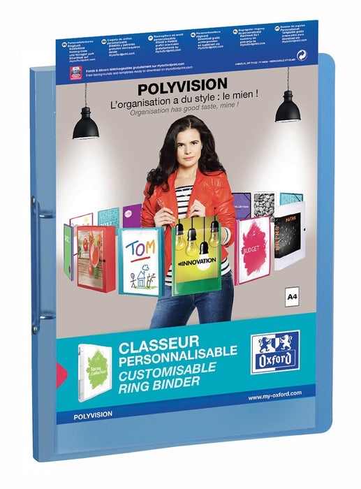 OXFORD Polyvision persoonlijk aanpasbare ringband, formaat A4, van PP, 3 cm rug, 2 ringen, blauw - OfficeTown