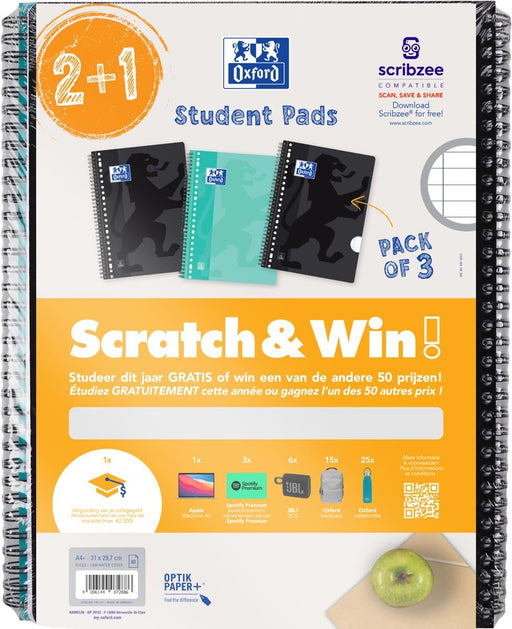 Oxford School collegeblok, ft A4+, gelijnd, 23 - gaats, 80 vel, assorti, 2+1 gratis, Scratch & Win - OfficeTown