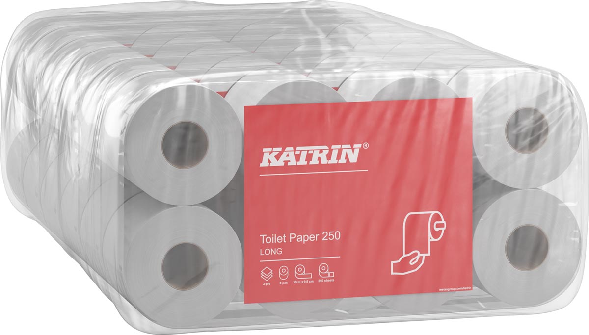 Pallet Katrin toiletpapier, 3 - laags, 250 vel per rol, pak van 8 rollen 198 stuks - OfficeTown