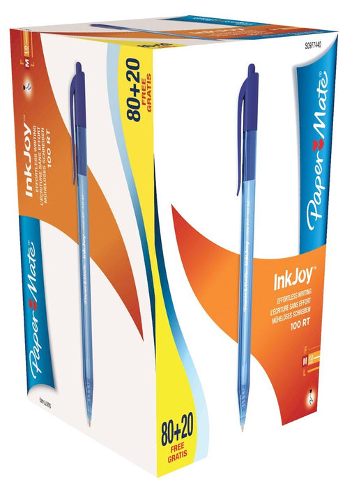 Paper Mate balpen InkJoy 100 RT, blauw, doos 80 + 20 gratis - OfficeTown