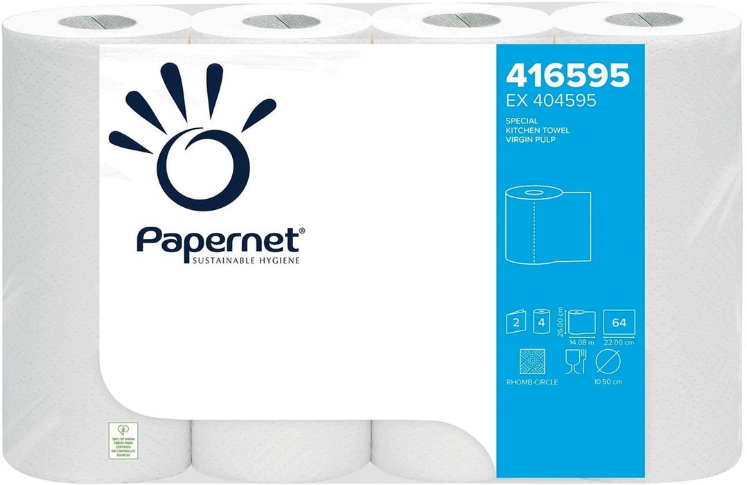 Papernet keukenrol, 2 - laags, 64 vellen, pak van 4 rollen - OfficeTown