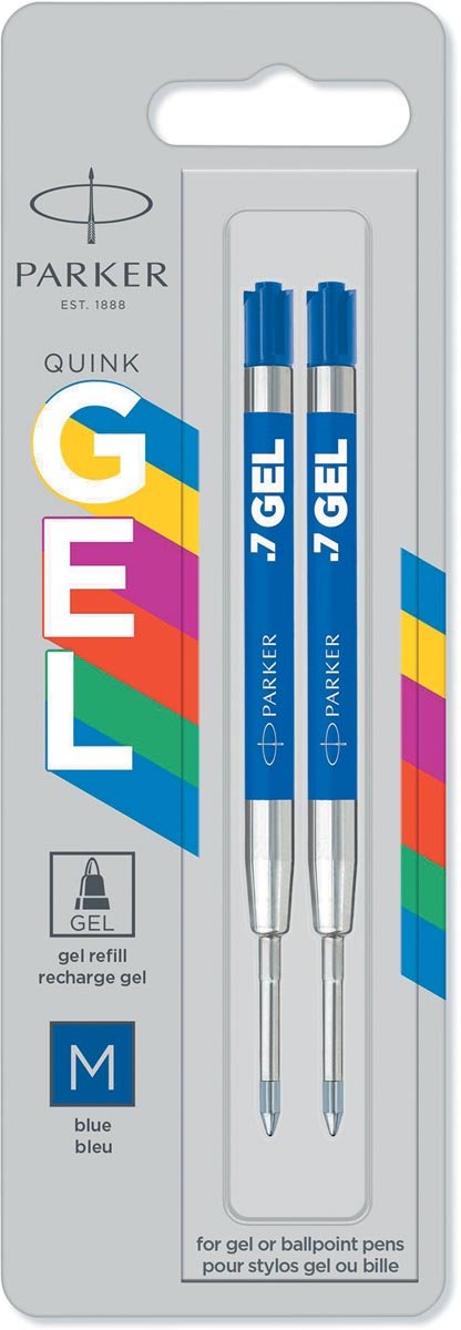 Parker gelvulling voor balpen medium, 0,7 mm, blauw, blister van 2 stuks - OfficeTown
