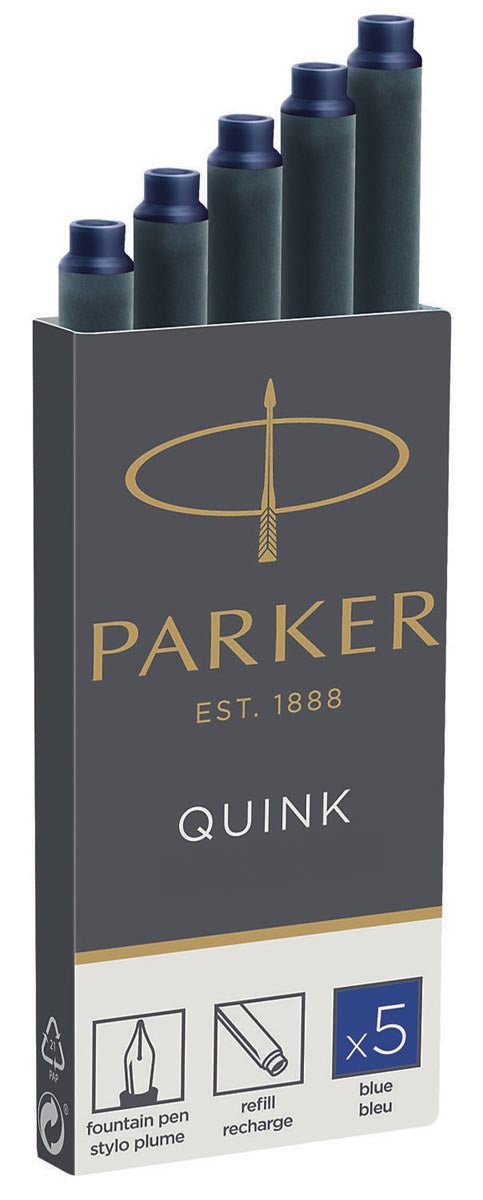 Parker Quink inktpatronen permanent blauw, doos met 5 stuks - OfficeTown