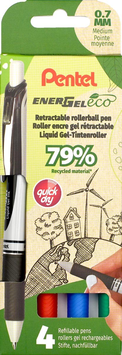 Pentel roller Energel BL77E - 4, 0,7 mm, assorti, set van 4 stuks - OfficeTown