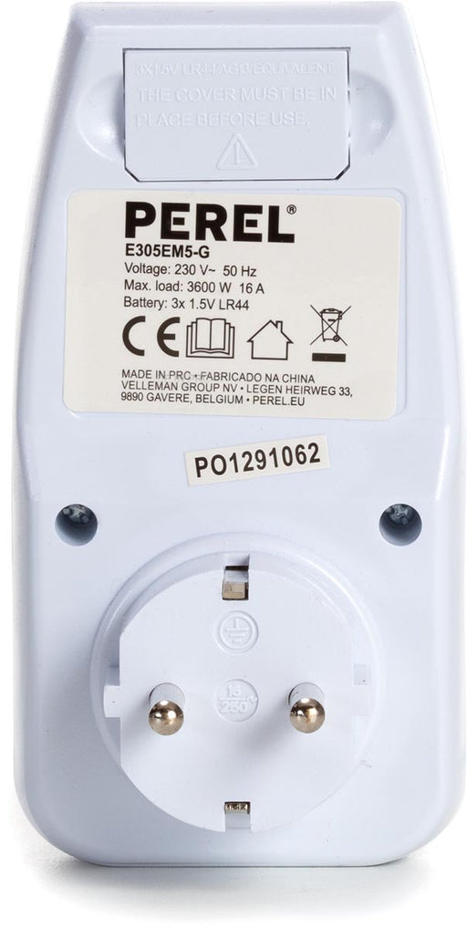 Perel energiemeter met groot lcd - scherm, 230 V, 16 A, wit, inclusief reservebatterij - OfficeTown