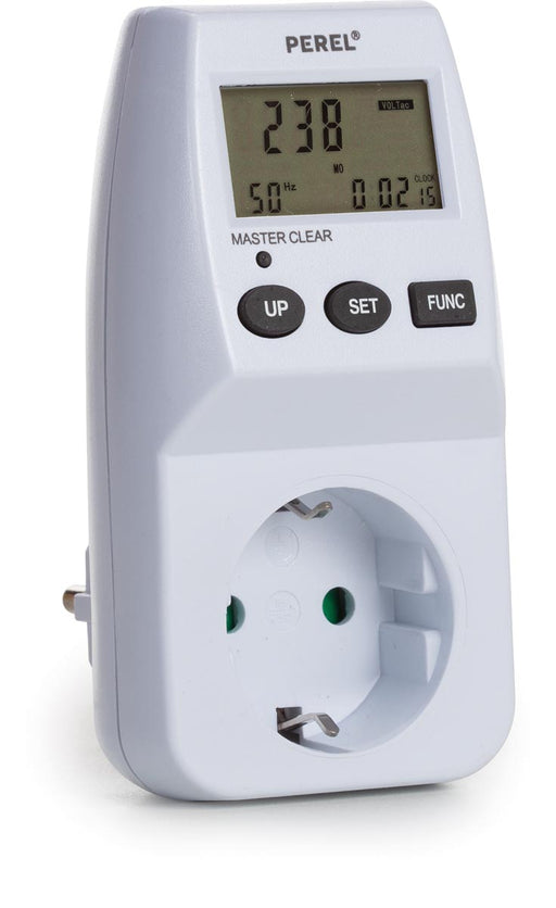 Perel energiemeter met groot lcd - scherm, 230 V, 16 A, wit, inclusief reservebatterij - OfficeTown