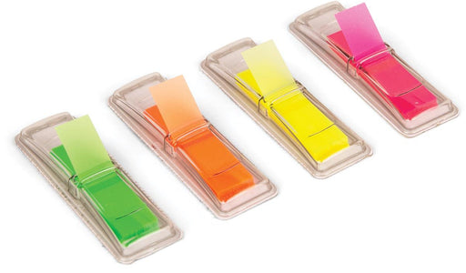 Pergamy index ft 45 x 12 mm, blister met 4 geassorteerde neonkleuren, met dispenser → Markeerstrookjes Pergamy ft 45 x 12 mm, blister met 4 geassorteerde neonkleuren, inclusief dispenser - OfficeTown
