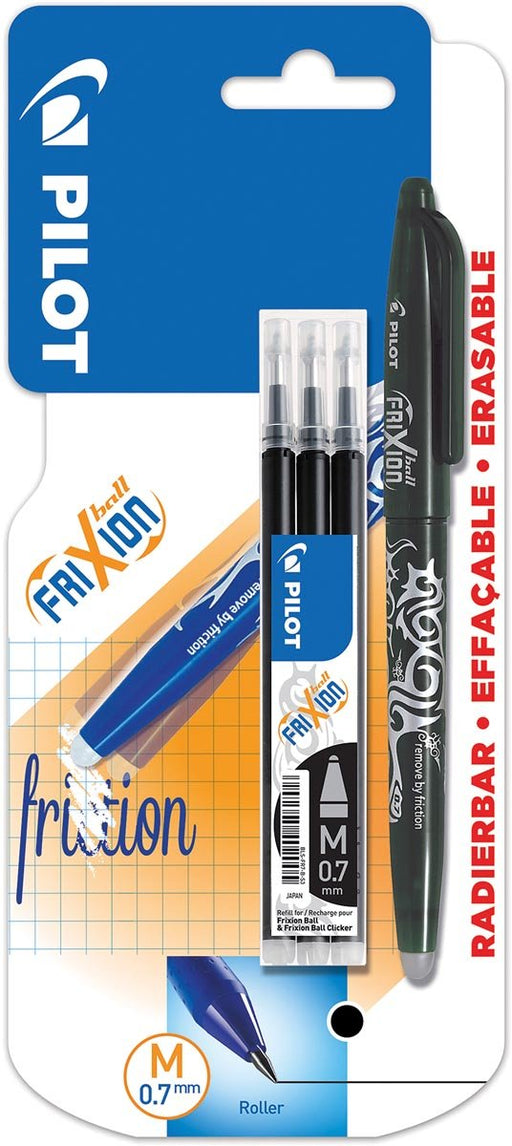 Pilot gelroller Frixion Ball, 4 - pack (1 pen + 3 navullingen), zwart met 0,35 mm schrijfbreedte - OfficeTown