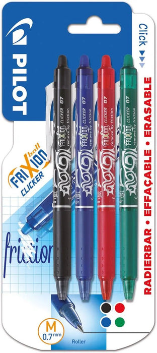 Pilot intrekbare roller FriXion Ball Clicker, medium punt, 0,7 mm, blister met 4 stuks - OfficeTown