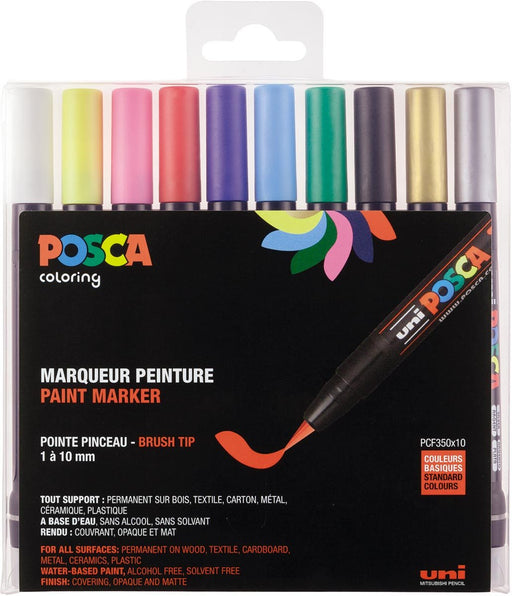 Posca verfmarker PCF - 350, penseelpunt, set van 10 stuks, assorti - OfficeTown