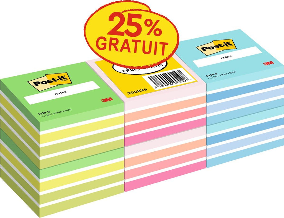 Post - it Notes kubus, 450 vel, ft 76 x 76 mm, promopak van 6 kubussen in geassorteerde kleuren - OfficeTown