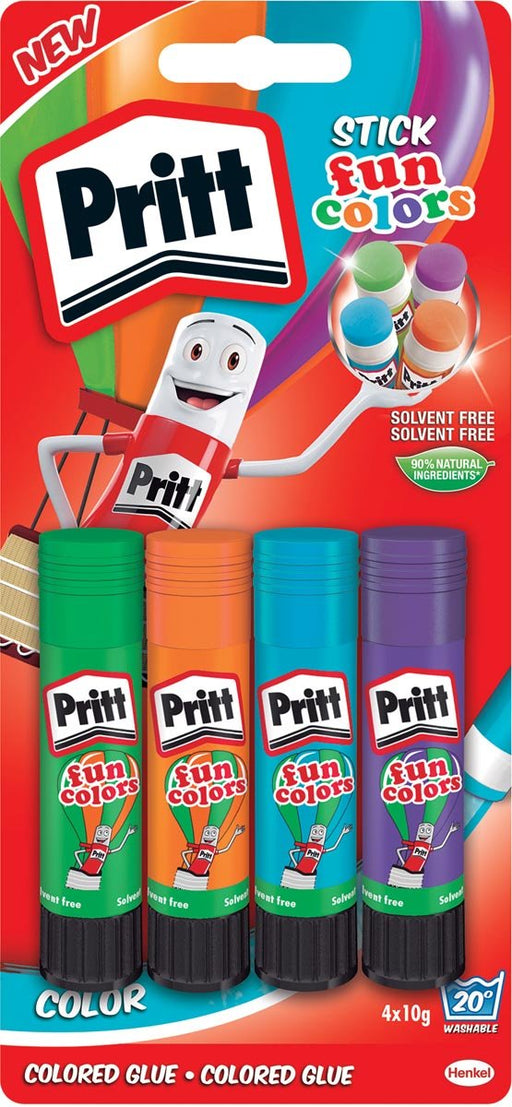 Pritt plakstift Fun Colors 10 g, blister van 4 stuks - OfficeTown