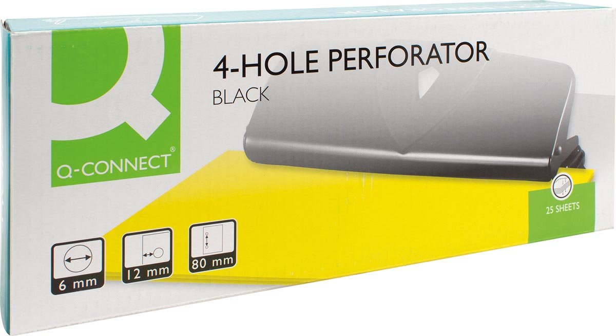 Q - CONNECT 4 - gaatsperforator, tot 25 vel, in het zwart - OfficeTown