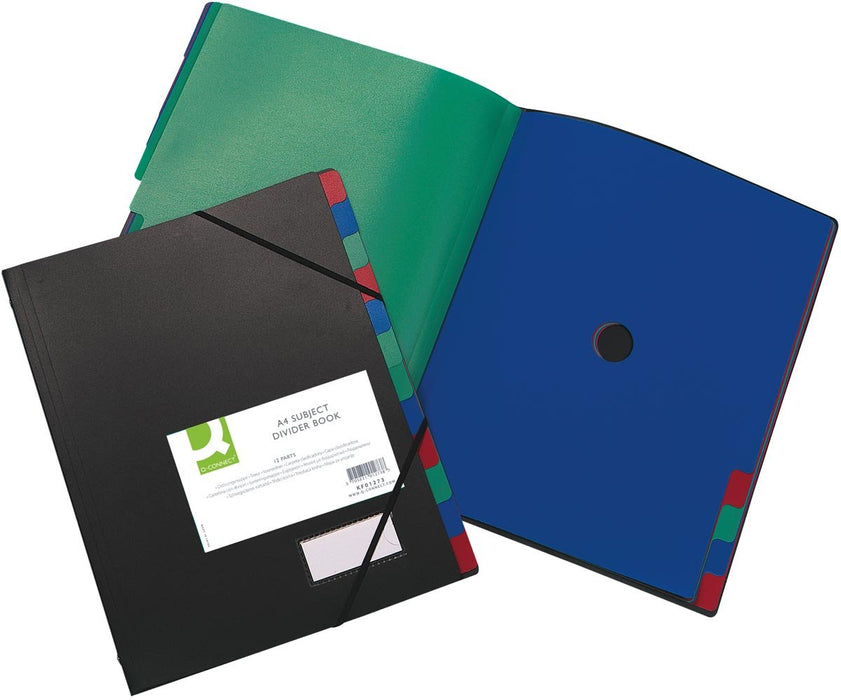 Q - CONNECT map PP A4 12 - tab zwart met elastiekuitsparing - OfficeTown