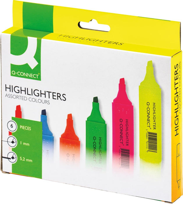 Q - CONNECT markeerstift, pak van 6 stuks in geassorteerde kleuren - OfficeTown