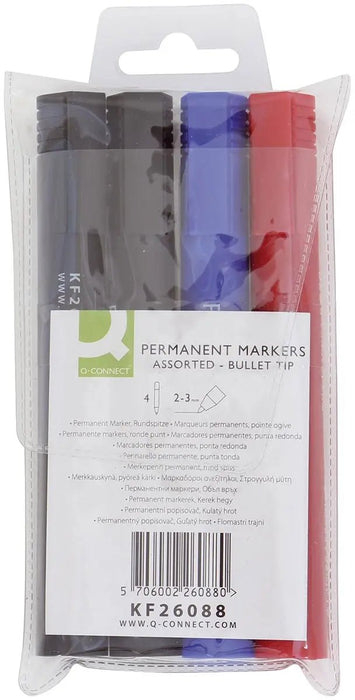 Q - CONNECT permanente marker, 2 - 3 mm, ronde punt, geassorteerde kleuren, etui van 4 stuks - OfficeTown