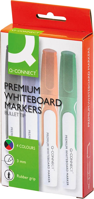 Q - CONNECT Premium whiteboard marker, ronde punt, doos van 4 stuks in verschillende kleuren - OfficeTown