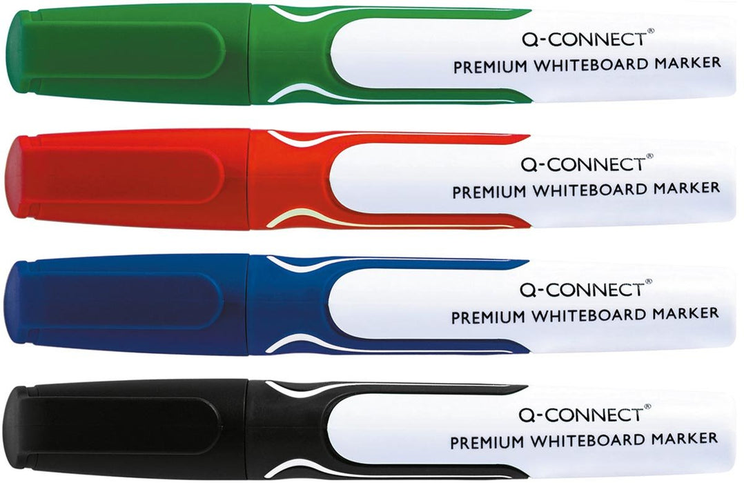 Q - CONNECT Premium whiteboard marker, ronde punt, doos van 4 stuks in verschillende kleuren - OfficeTown