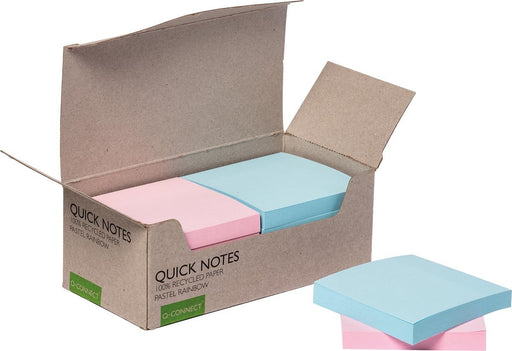 Q - CONNECT Quick Notes Gerecycled Pastel, afm 76 x 76 mm, 100 vel, doos van 12 stuks in verschillende kleuren - OfficeTown