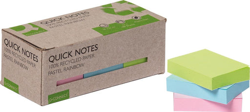 Q - CONNECT Quick Notes Recycled pastel, ft 38 x 51 mm, 100 vel, doos van 12 stuks in geassorteerde kleuren - OfficeTown