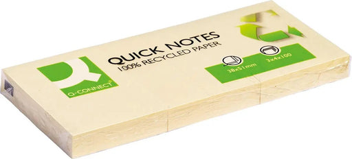 Q - CONNECT Snelle Notities Gerecycled, ft 38 x 51 mm, 100 vellen, bundel van 3 blokken, geel - OfficeTown