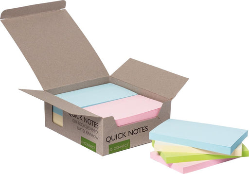 Q - CONNECT Snelle notities Gerecycled pastel, ft 76 x 127 mm, 100 vel, doos van 12 stuks in assorti kleuren - OfficeTown