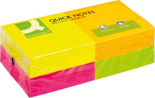 Q - CONNECT Snelnotities, ft 76 x 76 mm, 80 vel, pak van 12 blokken in 4 neonkleuren - OfficeTown