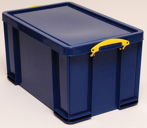 Really Useful Box Box opbergdoos 84 liter, donkerblauw met gele handvaten 3 stuks - OfficeTown