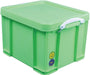 Really Useful Box opbergdoos 35 liter, neongroen met witte handvaten - OfficeTown