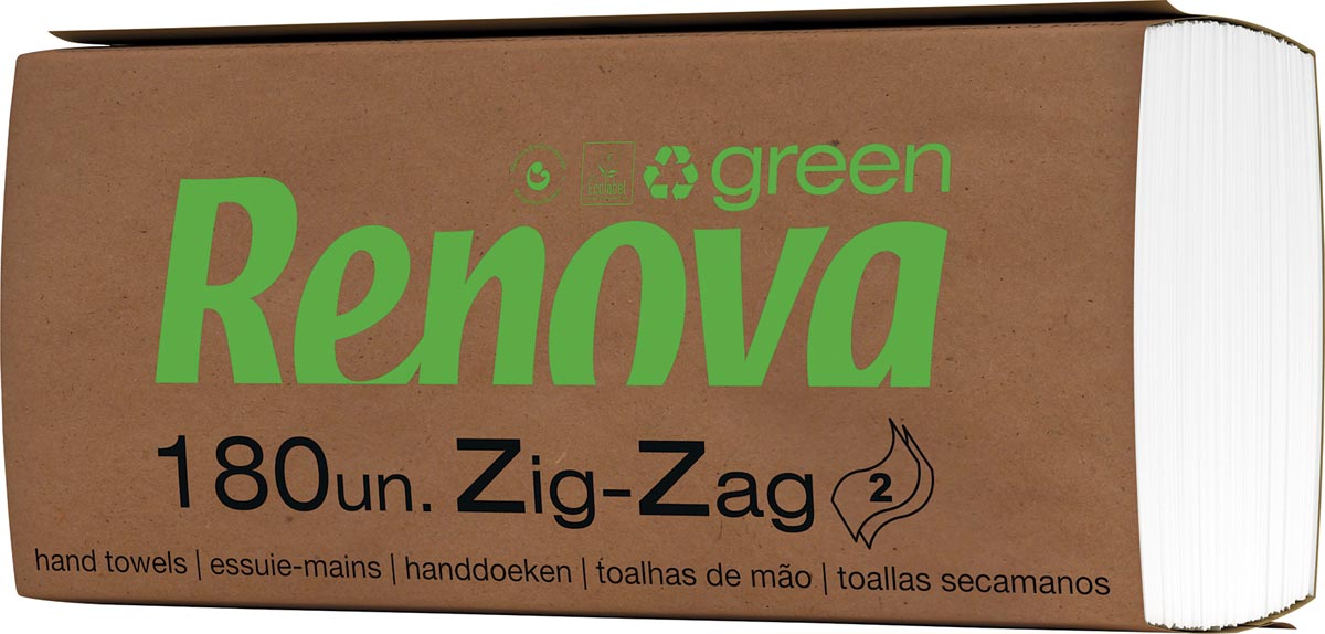 Renovagreen papieren handdoeken, Z - vouw, 2 - laags, 180 vellen, pak van 20 stuks - OfficeTown