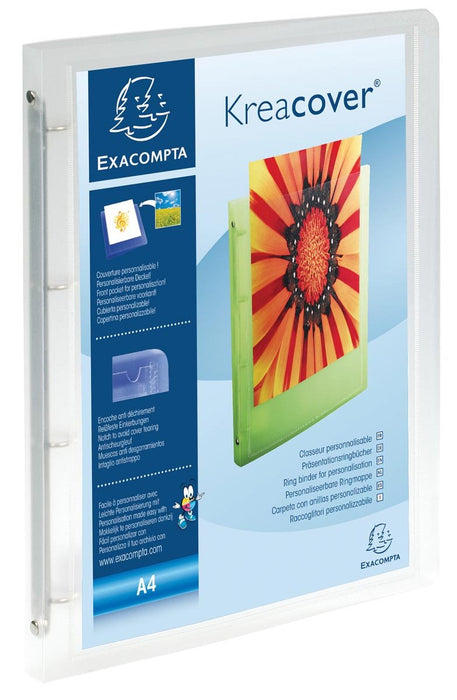 Ringmap Exacompta Personaliseerbaar Kreacover 4 ringen, transparant wit - OfficeTown
