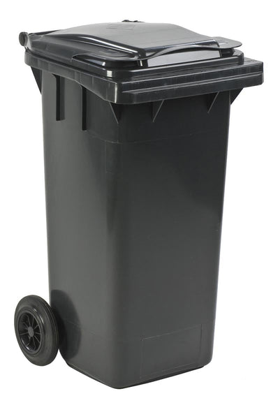 Rolcontainer 120 liter, grijs met rubberen wielen