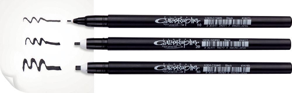 Sakura kalligrafiepen Pigma Calligrapher, zwart, etui van 3 stuks - OfficeTown