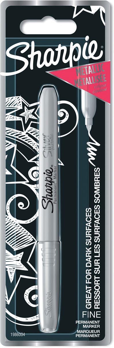 Scherpe permanente marker metallic zilver, fijne punt, op blister - OfficeTown