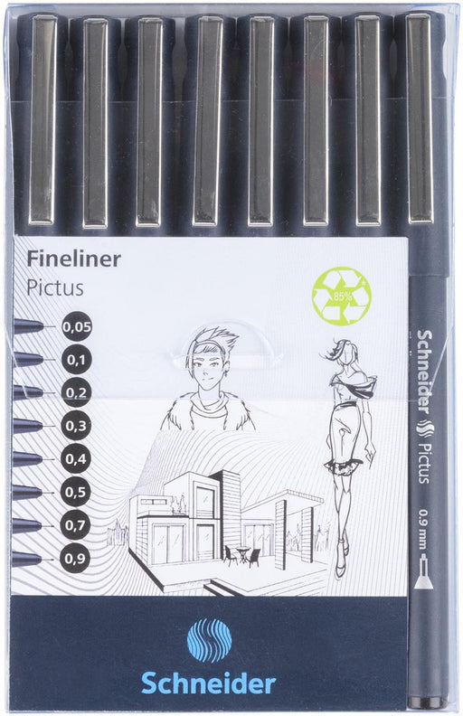 Schneider fineliner Pictus, etui van 8 stuks, zwart - OfficeTown