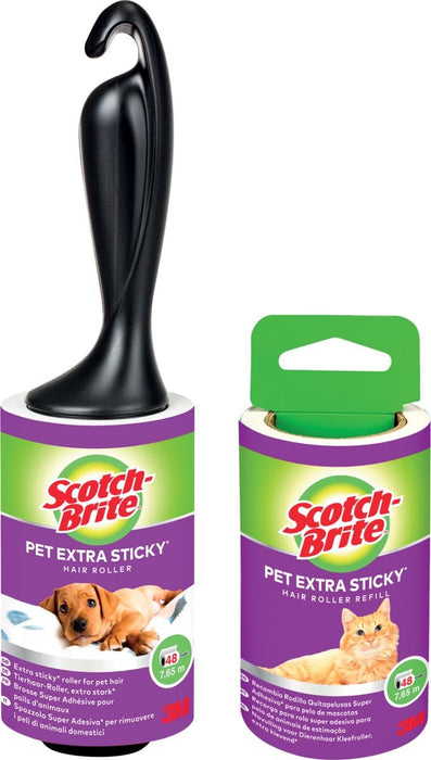 Scotch Brite pluizenkleefroller navulling voor dierenhaar, extra plakkerig, 48 vellen - OfficeTown