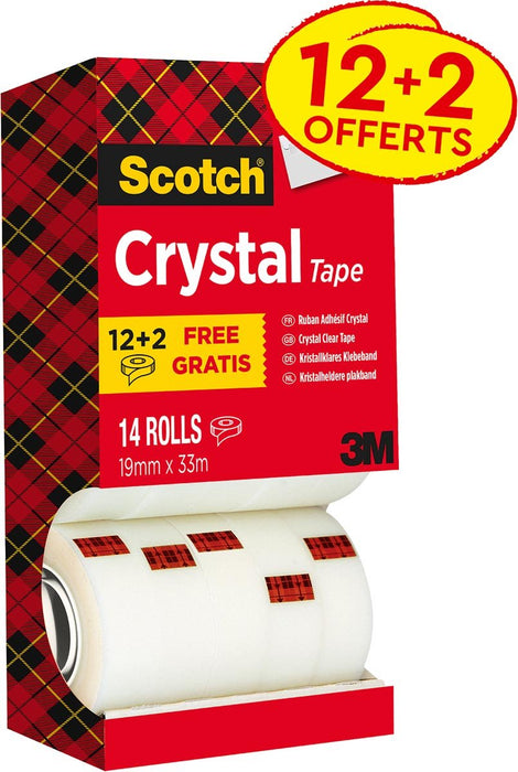 Scotch Plakband Crystal ft 19 mm x 33 m, doos met 14 rolletjes (12 + 2 gratis) - OfficeTown