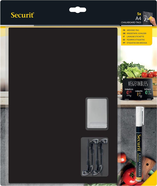 Securit schoolbordlabels A4, dubbelzijdig, zwart, verpakking van 5 stuks - OfficeTown