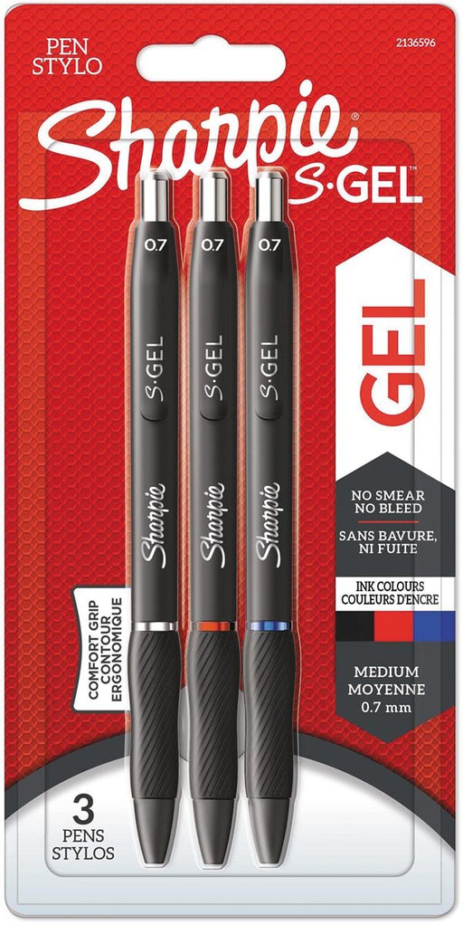Sharpie S - gel roller, medium punt, blister van 3 stuks, geassorteerde kleuren - OfficeTown