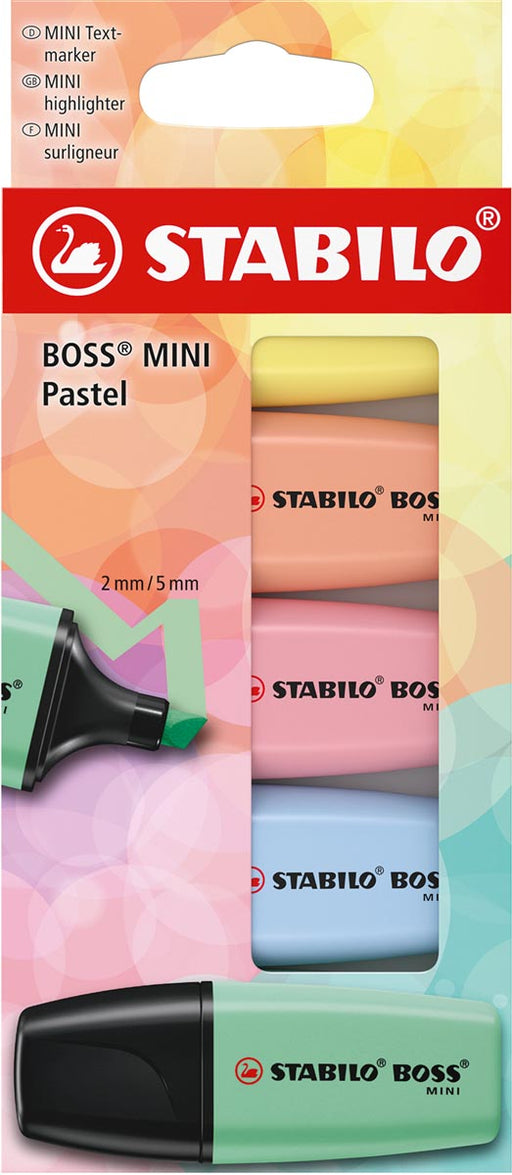 STABILO BOSS MINI pastel markeerstift, geassorteerde kleuren, blister van 5 stuks - OfficeTown