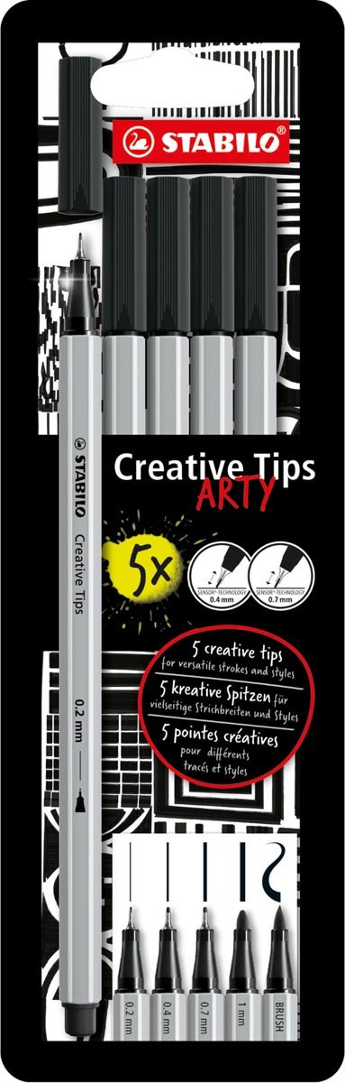 STABILO Creative Tips ARTY, geassorteerde punten, pak van 5 stuks, zwart - OfficeTown