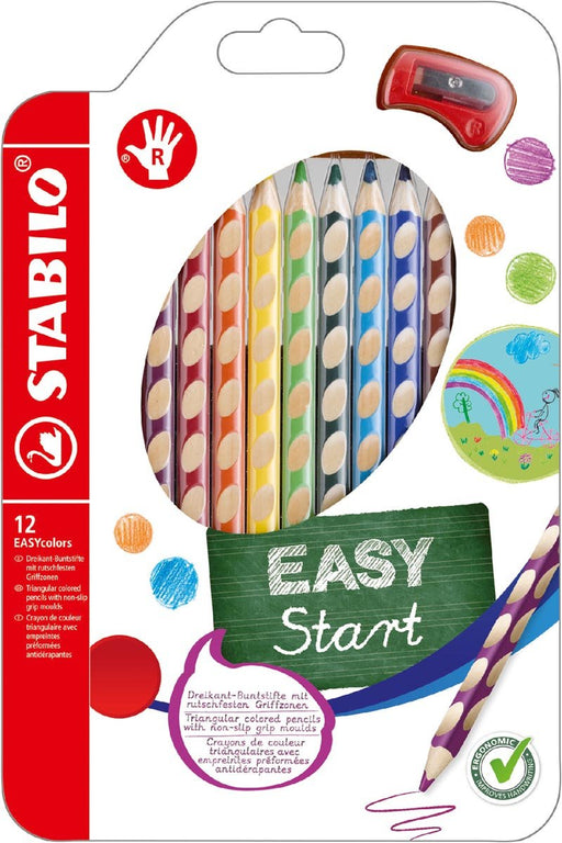 STABILO EASYstart kleurpotloden, rechtshandig, set van 12 stuks, verschillende kleuren met slijper - OfficeTown
