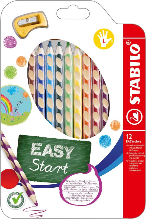 STABILO EASYstart kleurpotlood, linkshandig, set van 12, assorti met slijper - OfficeTown