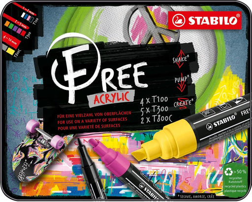 STABILO free acrylmarker, starter kit, pak van 11 stuks - OfficeTown