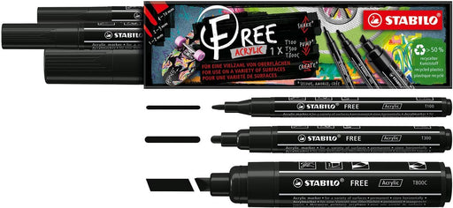 STABILO free acrylmarker, verschillende formaten, zwart, pak van 3 stuks - OfficeTown